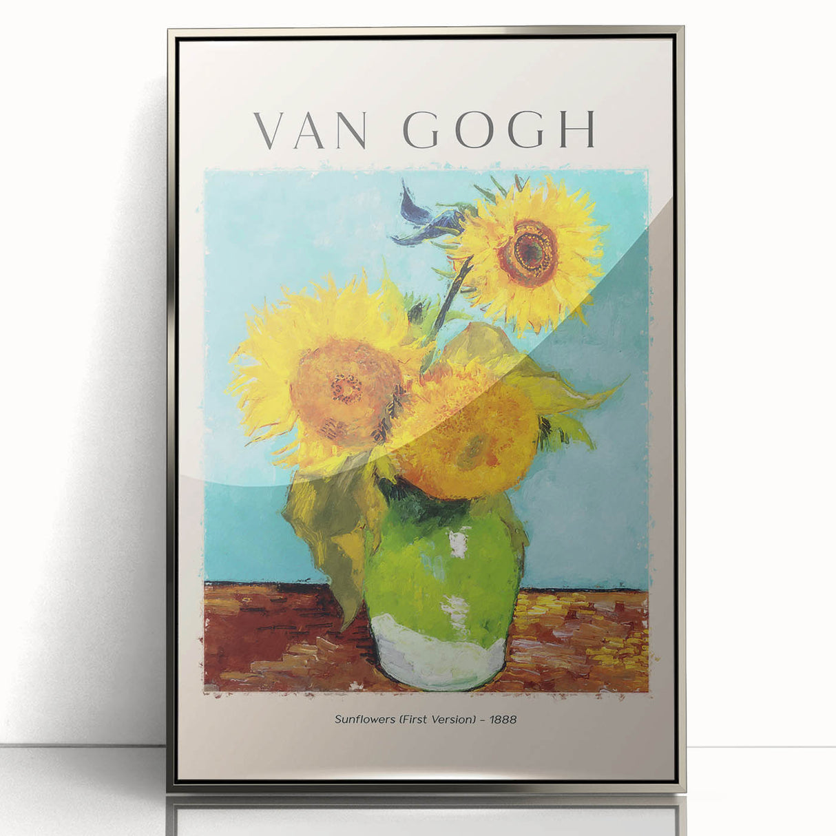 Mid-century modernist art of a Vincent van Gogh painting in a silver frame, featuring vibrant colors.