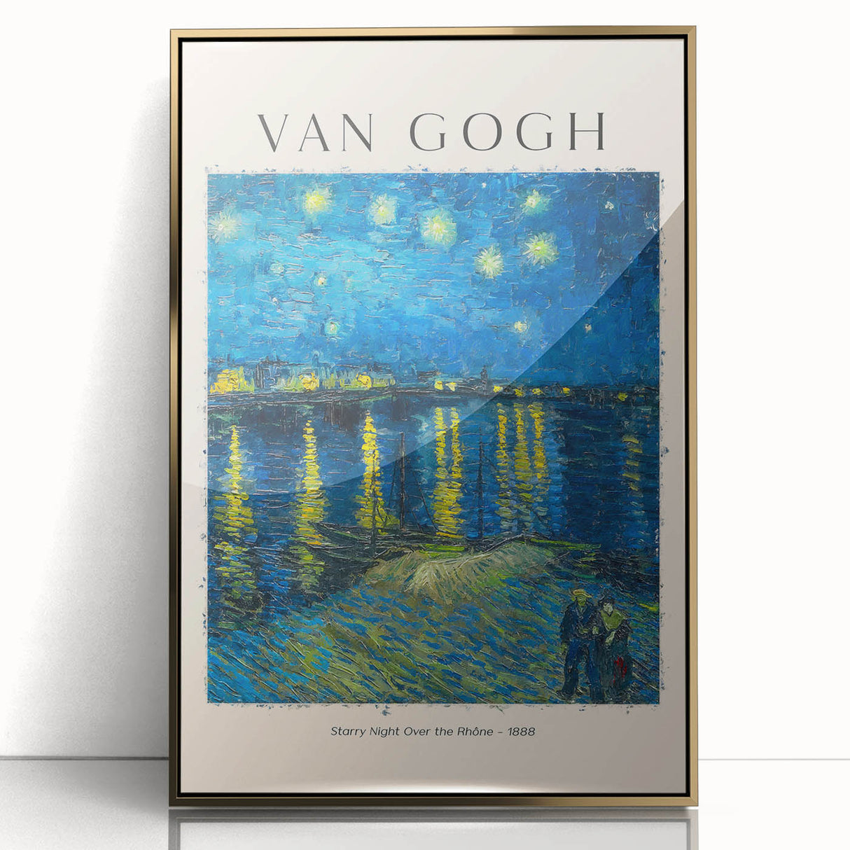 Large art print of Vincent van Gogh's painting in a gold frame, featuring vibrant colors, ideal for modern art wall decor.