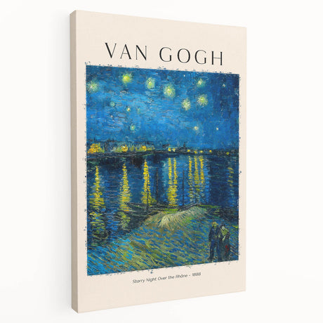 Vincent van Gogh-inspired stretched canvas featuring vibrant, swirling blue and yellow tones, ideal for kitchen wall art.
