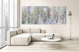 Contemporary Jewish art featuring the Seven Species, crafted as a Hebrew wall decor in a modern living room.