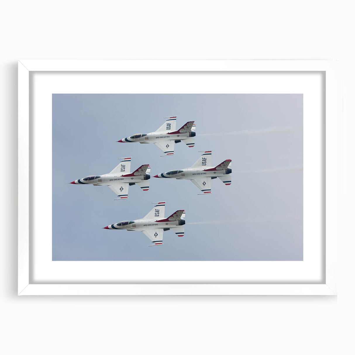 Extra large abstract art print of airplanes in textured gray and blue tones, framed with a white mat.