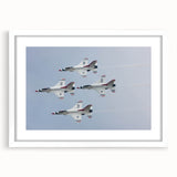 Extra large abstract art print of airplanes in textured gray and blue tones, framed with a white mat.