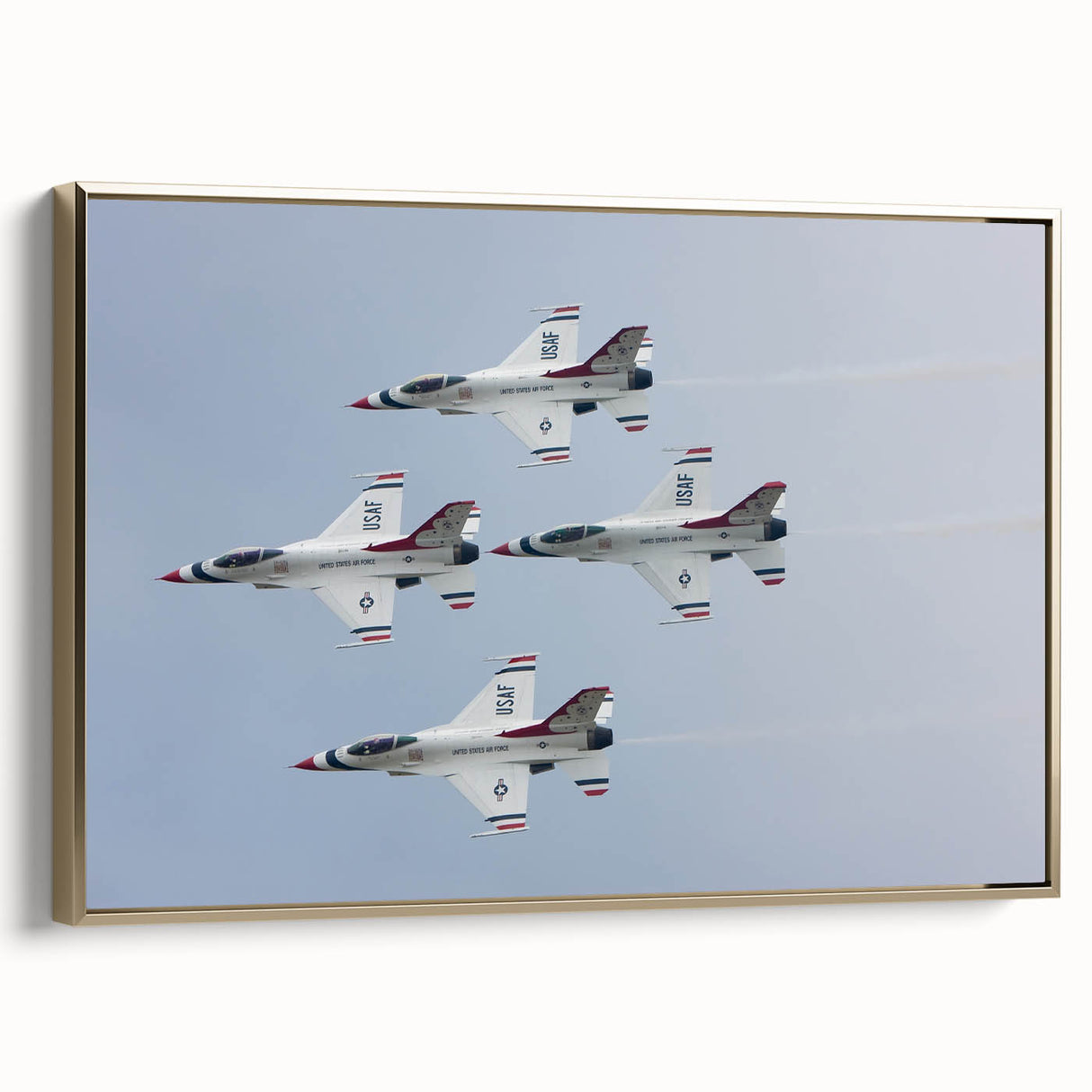 Vintage poster art of an airplane in flight on a framed canvas with black and gold tones, ideal for bedroom wall decor.