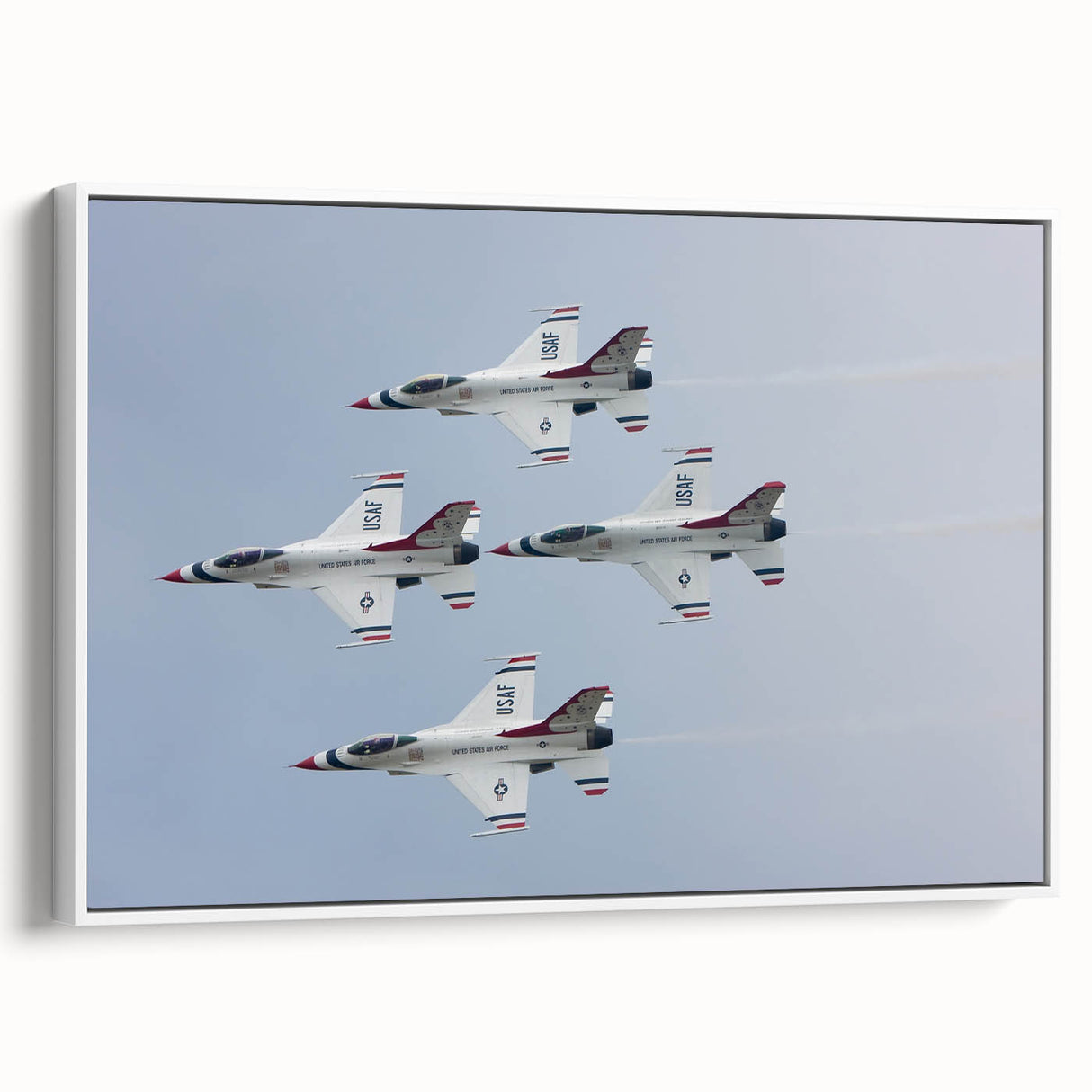 Vintage poster art of colorful airplanes on a black background, framed canvas, ideal for living room decor.