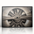 Mid-century modernist large abstract wall art featuring an airplane, in black and white tones, framed acrylic.