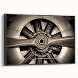 Framed canvas featuring a vintage poster of a black airplane side view, ideal for bedroom wall art.