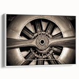 Framed canvas vintage poster art of a colorful airplane against a black background.