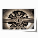 Art deco poster featuring a vintage airplane, rendered in muted gray and blue tones on a rolled print.