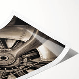 Extra large rolled print of a vintage airplane, utilizing muted gray and blue tones, ideal for classy bathroom wall art.