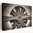 Side view of a vintage airplane on stretched canvas, with neutral gray tones, ideal for kitchen wall art.