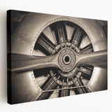 Side view of a vintage airplane on stretched canvas, with neutral gray tones, ideal for kitchen wall art.