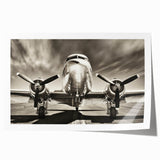 Art deco poster featuring a 1930s airplane, in muted silver and blue tones on rolled print.