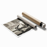 Extra large rolled print of a vibrant, abstract airplane design in bold blue and red, ideal for art wall dining room.