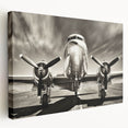 Side view of a vintage airplane on a stretched canvas with neutral gray tones, ideal for kitchen wall art.