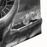 Large abstract airplane design in vibrant blues and whites on acrylic glass, suitable for bedroom or dining room art.