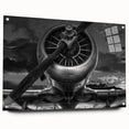 Acrylic print of a large abstract airplane design in monochrome shades, ideal for modern bedroom or dining room decor.