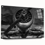 Acrylic print of a large abstract airplane design in monochrome shades, ideal for modern bedroom or dining room decor.