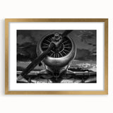 Textured abstract art print of an airplane in muted gray and gold tones on a framed canvas, suitable for bedroom decor.