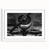 Extra large abstract art print of an airplane in textured gray and blue tones on a white framed canvas.