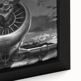 Extra large framed canvas featuring a black textured airplane design with colorful accents, ideal for living room decor.