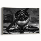 Framed canvas featuring a vintage airplane against a colorful sunset sky, ideal for a study room or office wall.