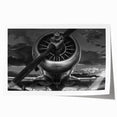 Art deco poster featuring a vintage airplane in muted blues and grays on a rolled print, suitable for dining room decor.