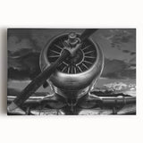 Black and white stretched canvas of a vintage airplane, ideal for kitchen wall art in a minimalist style.