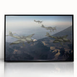 Large abstract airplane design in black and white on framed acrylic, suitable as mid-century modernist dining room art.