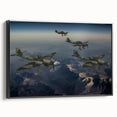 Black and white framed canvas of a vintage airplane, ideal for bedroom wall decor.
