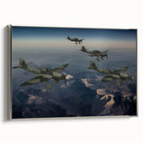Framed canvas of a vintage airplane in black and colorful hues, ideal for an office or study room.