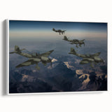 Extra large framed canvas featuring a vintage poster of a colorful airplane, ideal for living room decor.
