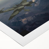 Art deco poster featuring a vintage airplane in muted gray and teal, printed on rolled canvas.