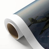 Art deco poster of an airplane in flight, rendered in bold black and white, on rolled canvas, suitable for nursery wall art.