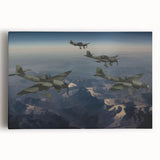 Black and white photograph of an airplane on stretched canvas, suitable for kitchen wall art.