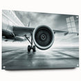 Side-view acrylic print of an airplane in gray and silver tones, suitable for modern bedroom or dining room decor.