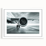 Extra large abstract art print of an airplane, featuring textured brush strokes in gray and white tones.