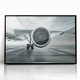 Mid-century modernist large abstract airplane design in black and white on framed acrylic, suitable for dining room art.