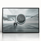 Mid-century modernist large abstract airplane design in black and white on framed acrylic, suitable for dining room art.