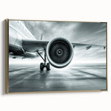 Framed canvas of a vintage airplane in black with colorful accents, ideal for office or study room decor.