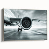 Framed vintage poster art of a colorful airplane on black canvas, ideal for extra large living room wall decor.