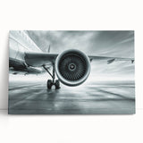 Black and white photo of an airplane on stretched canvas, suitable as large kitchen wall art or for bedroom ambiance.