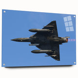 Abstract art print of side-view airplane in muted grayscale on acrylic glass, suitable for bedroom or dining room decor.