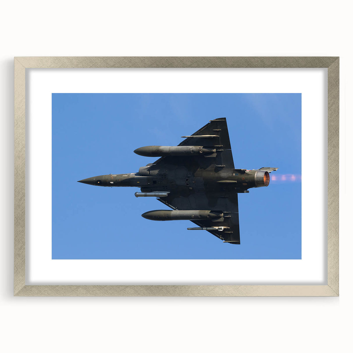Textured abstract art print of an airplane in muted gray and silver tones on a framed canvas, suitable for bedroom decor.