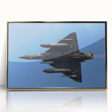 Mid-century modernist large abstract airplane print in gold and black tones on acrylic, ideal for dining room art.