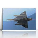 Framed acrylic print of a mid-century modernist airplane in muted gray and blue tones, ideal for nursery wall art.