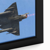 Vintage poster art of a colorful airplane on black background, framed canvas, ideal for large living room wall.