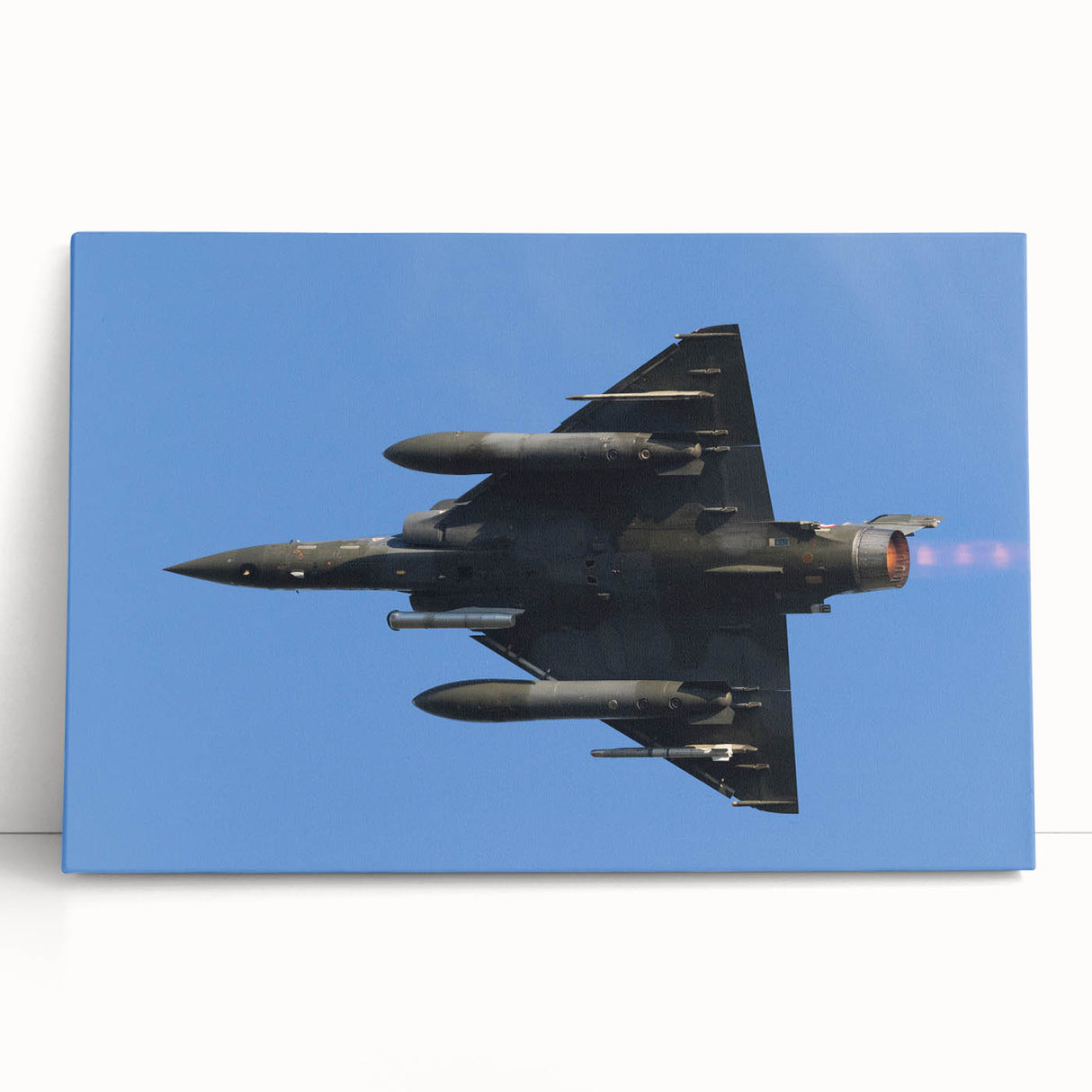Black and white photo of an airplane in flight on a stretched canvas, suitable as large wall art for kitchens or bedrooms.