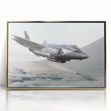 Large abstract wall art featuring a mid-century modernist airplane design in gold and black tones on framed acrylic.