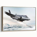 Side view of a vintage airplane in gold on a black background, framed canvas, ideal for bedroom wall art.