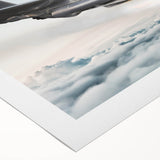 Art deco poster of a vintage airplane in muted gold and navy, rolled canvas, suitable for dining room wall art.